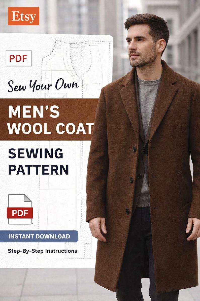 Overocoat Pattern Men’s Long Wool Coat Sewing Pattern PDF | Winter Overcoat Tailoring ...