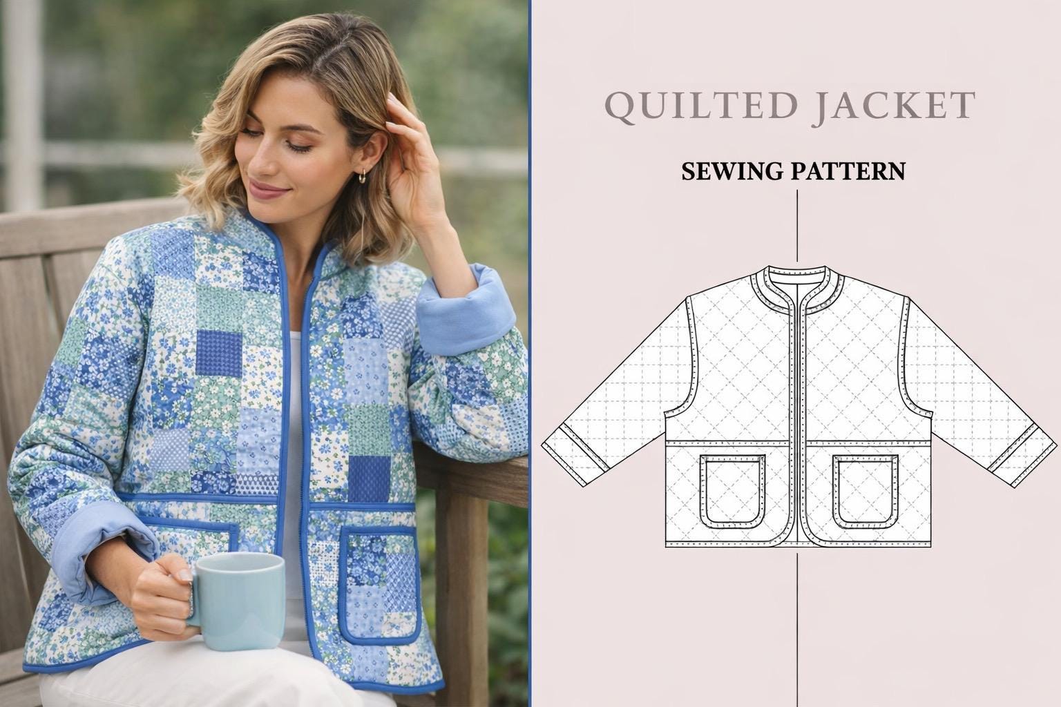 Women's Quilted Panel Jacket Sewing Pattern | Modern DIY Coat (XS-2XL ...