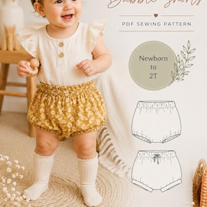Patrón de costura en PDF para pantalones cortos de bebé tipo burbuja / Recién nacido a 2 años / Patrón en A4 y A0 + Instrucciones / Patrón unisex para bombachos de bebé / Descarga instantánea