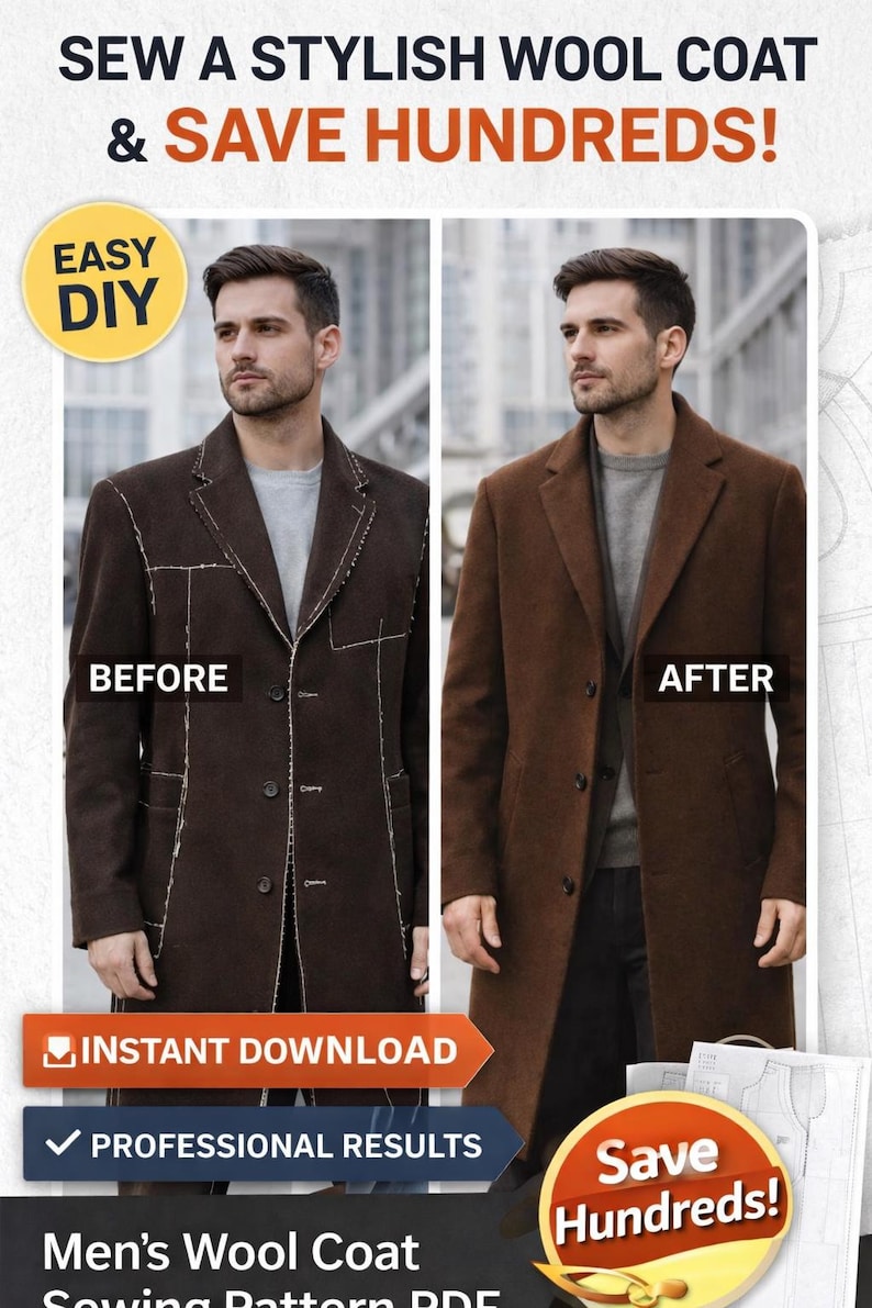 Overocoat Pattern Men’s Long Wool Coat Sewing Pattern PDF | Winter Overcoat Tailoring ...