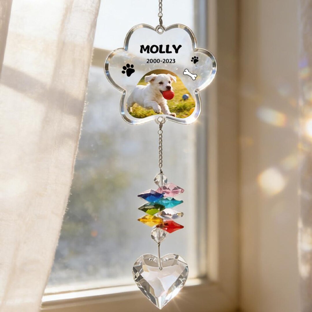 Personalized Pet Memorial Sun Catcher, Custom Photo Name Rainbow Bridge ...