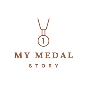 May include: A brown line art graphic featuring a circular medal icon with the number 1 inside, suspended from a ribbon. Below the icon, the text MY MEDAL STORY is displayed in a bold, brown, sans-serif font against a plain white background.