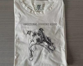 Emotional Support Hippo Pitbull Shirt, Vintage Dog Lover Graphic Tee
