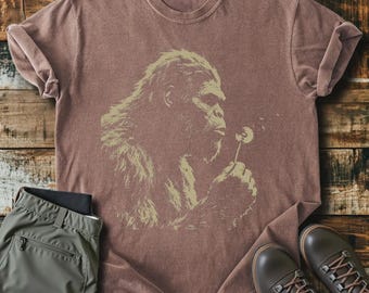 Bigfoot Dandelion Shirt, Sasquatch Nature Graphic Tee, Vintage Cryptid Woodland Adventure