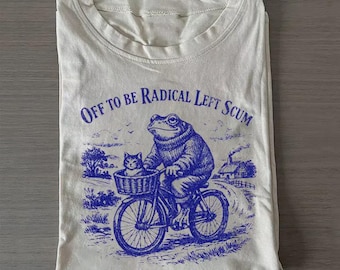 Radical Left Frog Meme Shirt, Cottagecore Frog Riding Bicycle Tee
