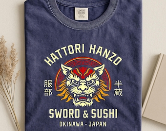 Hattori Hanzo Tiger Shirt, Samurai Sword & Sushi Tee, Japanese Vintage Graphic Tee, Okinawa Japan Shirt, Retro Ninja T Shirt