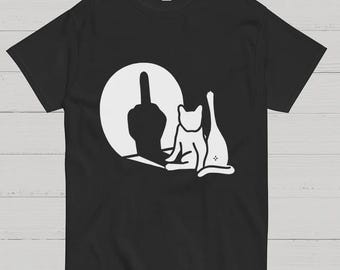 Funny Black Cat Middle Finger Graphic Tee, Sarcastic Cat Lover Shirt