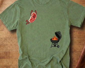 Funny BBQ Steak Shirt, Jumping Steak Graphic Tee, Grilling Lover Gift, Cute Meat Cartoon TShirt, Backyard BBQ Party Tee