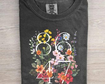 Floral 8647 Shirt, Wildflower Number Tee, Boho Floral Graphic T Shirt, Vintage Flower Shirt, Cottagecore Botanical Tee, Nature Lover Gift