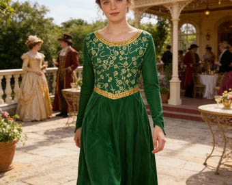 Princess role-play costume - green dress, handmade stage performance outfit, role-play party