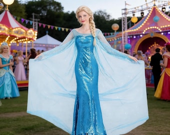 COSPLAY Kostüm; Halloween Eiskönigin Kleid; Handgefertigtes Prinzessinnenkleid, geeignet für Rollenspiele, Party-Bühnenauftritte
