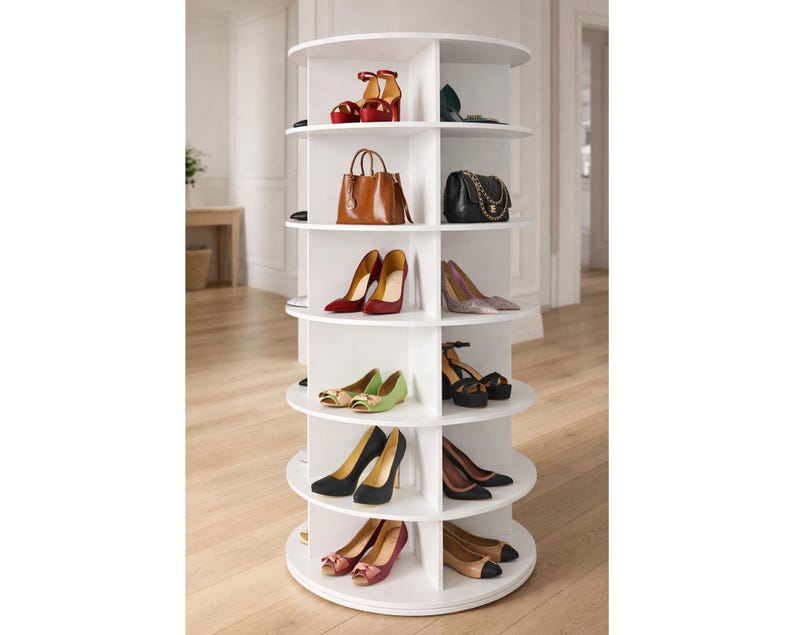 Rotating Shoe Rack Tower, 7 Tier Spinning Shoe Organizer Carousel, 360 ...