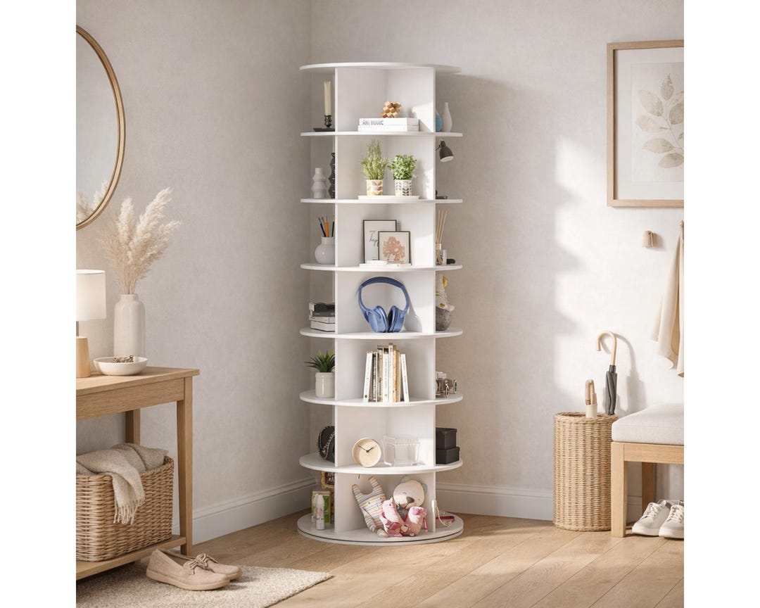 Rotating Shoe Rack Tower, 7 Tier Spinning Shoe Organizer Carousel, 360 ...