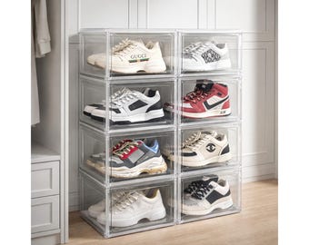 Clear Stackable Shoe Storage Boxes, Magnetic Door Organizer Set