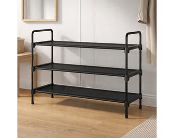 3 Tier Black Shoe Rack Organizer, 27.6 Inch Space-Saving Shoe Storage Shelf