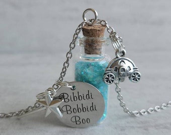 Bibbidi Bobbidi Boo - Cinderella Vial Necklace with Wand, Carriage, Mouse Charm