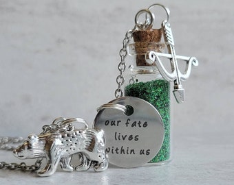 Merida Brave - Our Fate Lives Within Us Glitter Vial Necklace with Bow & Arrow and Bear Charm