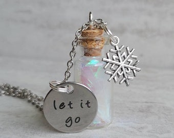 Let It Go - Frozen Snow Vial Necklace with Snowflake Charm