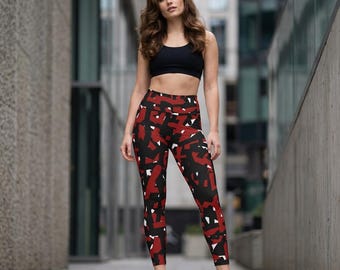 Copia de leggings de camuflaje abstracto rojo y negro