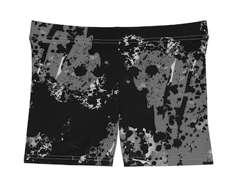 Pantalones cortos con estampado de salpicaduras en negro y gris / Pantalones deportivos para mujer