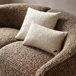 FLORA Ivory Botanical Textured Cushion Cover | Leaf Pattern Woven Pillow | Soft Neutral Home Decor