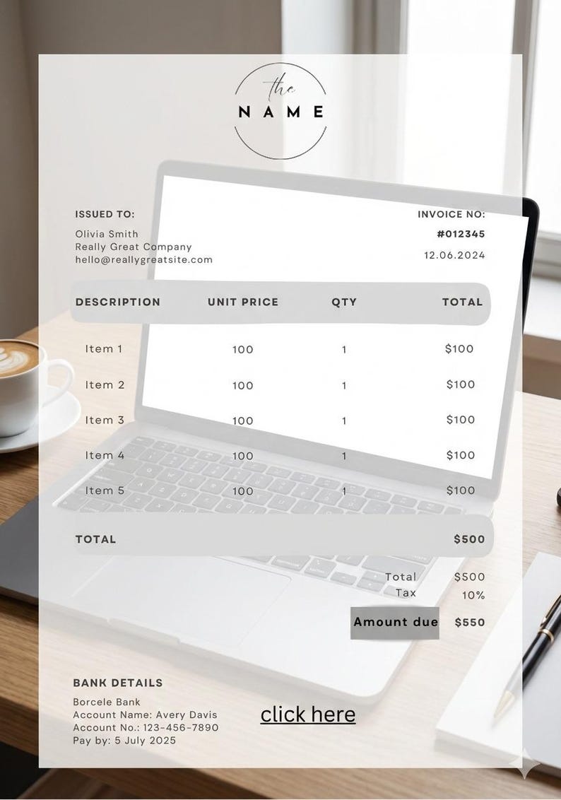 Editable Invoice Template | Canva Design for Small Business (digital ...