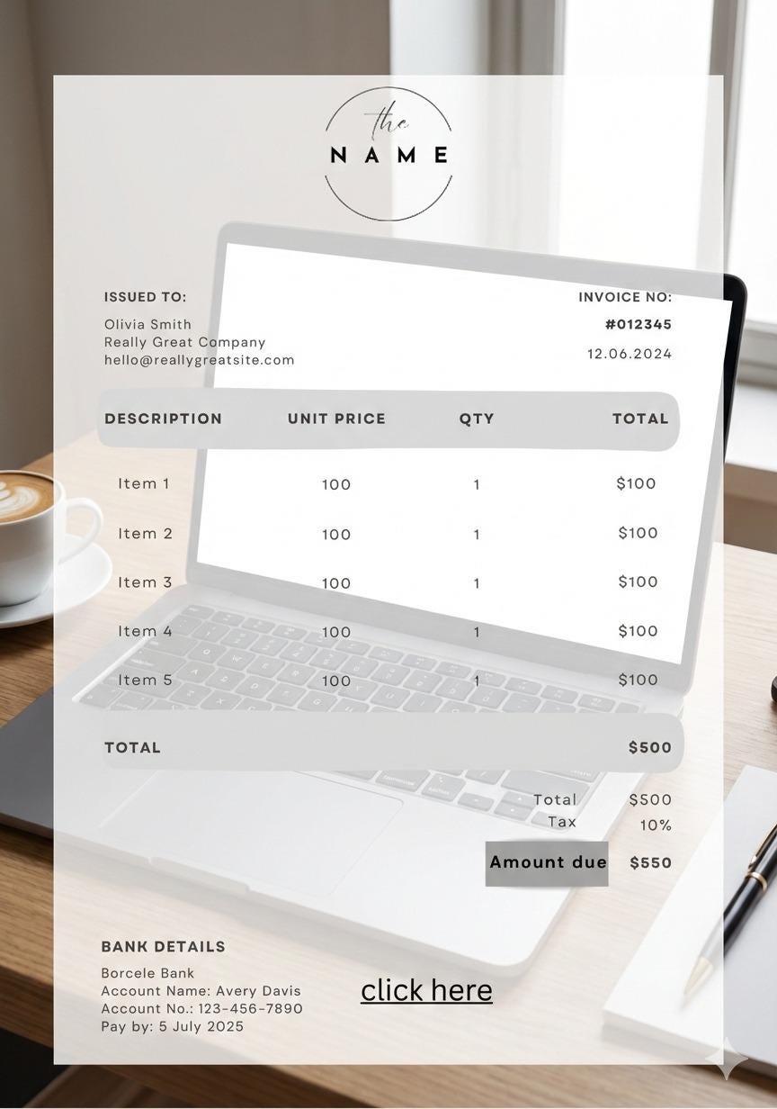 Editable Invoice Template | Canva Design for Small Business (digital ...