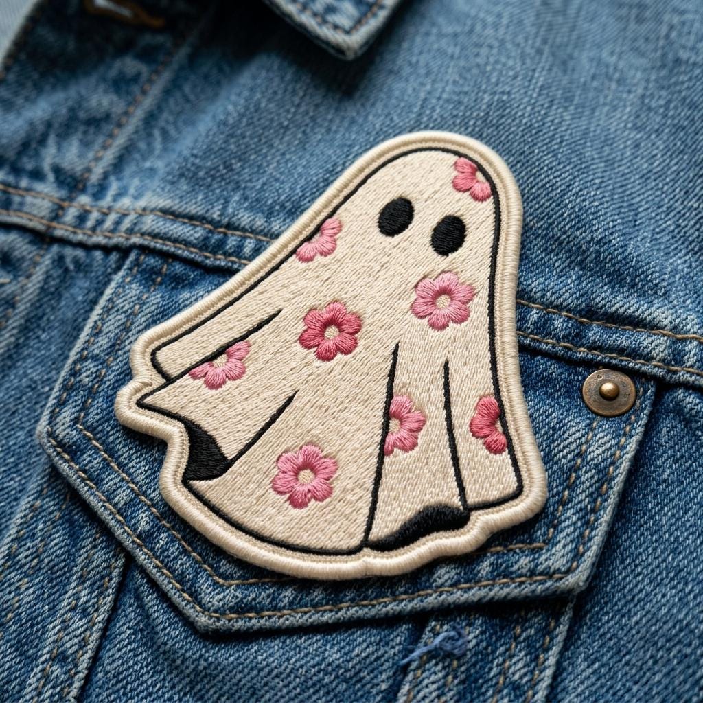 Flower Ghost Embroidered Patch – Kawaii Halloween Iron on Badge (3–9 ...