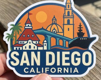 San Diego California Souvenir Sticker, Retro Travel Vinyl Decal, Coastal City Adventure, Waterproof Laptop Water Bottle Sticker