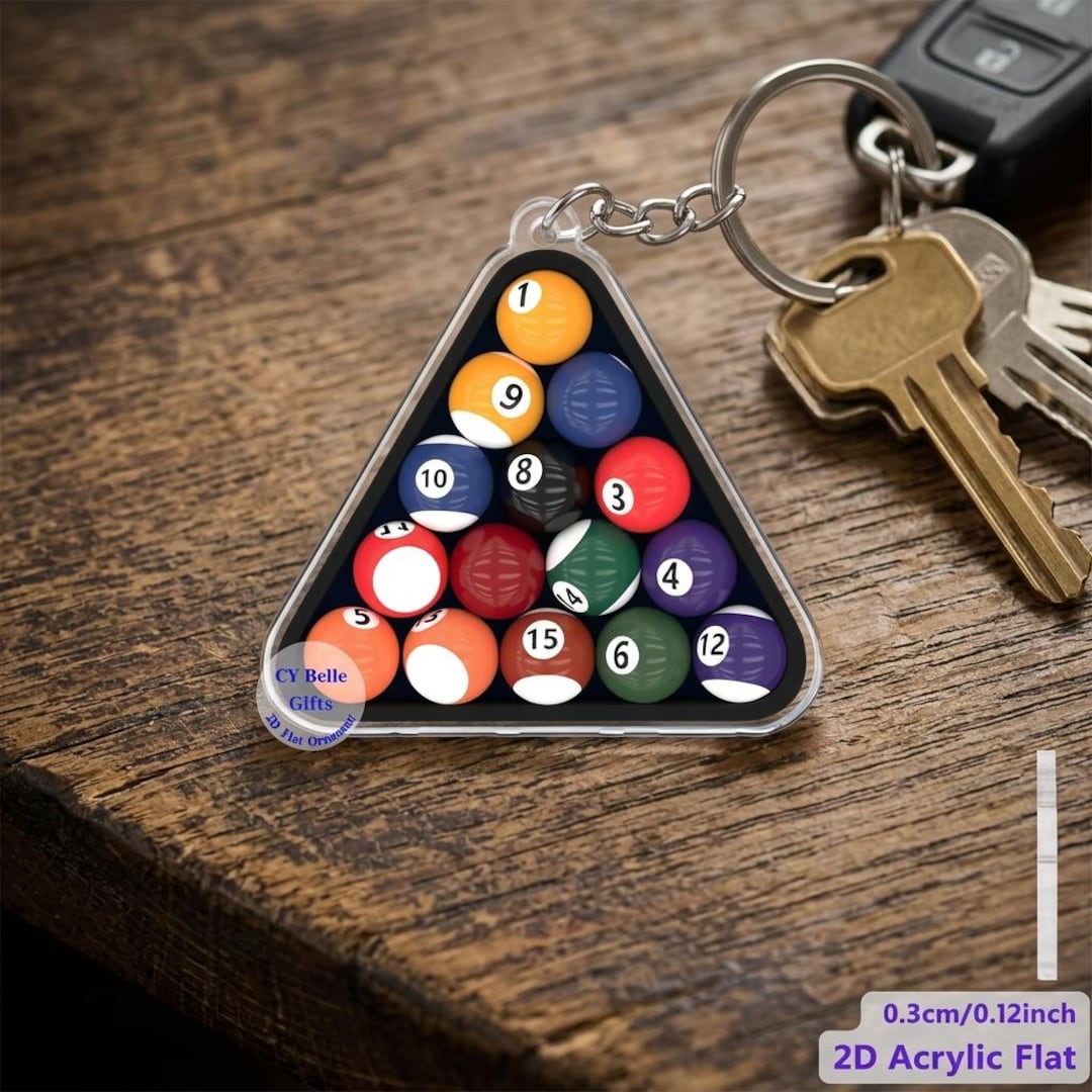 Billiards Ball Rack Keychain, Pool Player Snooker Bag Charm (2D Acrylic ...