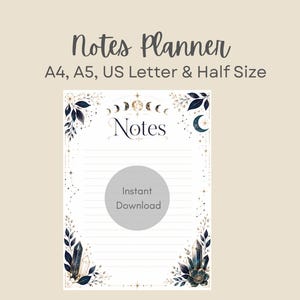 Celestial Notes Page Printable | Moon & Stars Lined Notes Paper | Aesthetic Writing Journal Page | Printable Stationery PDF