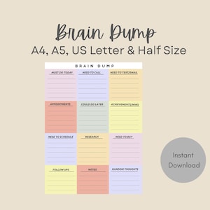 Brain Dump Planner Printable | ADHD-Friendly Mind Sweep Worksheet | Productivity & Mental Clarity Planner | Instant Download PDF