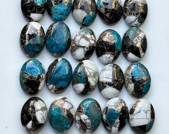 AAA+ Vit buffelturkos cabochon: Oval platt ädelsten