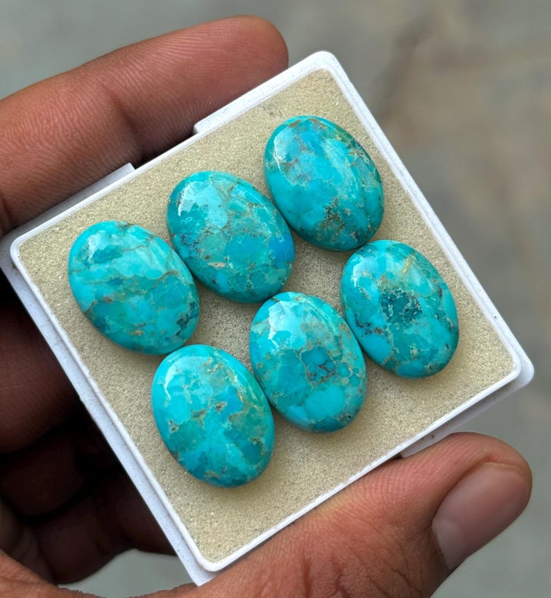 AAA+ Mohave Turkos Cabochon: Oval Platt Ädelsten bild 18