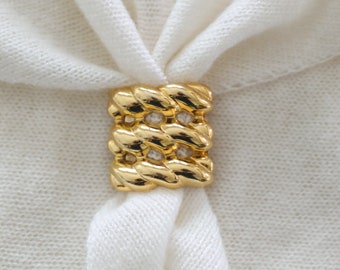Vintage 1990s // Gold Woven Scarf Clip Rope Twisted Knot