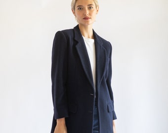 Vintage 1990s // Banana Republic Safari Travel Classic Navy Blue Wool Blazer Minimalist Italy 2 XS S