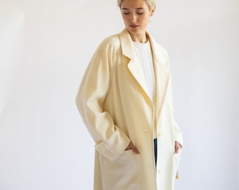 Vintage 1990s // Butter Yellow Cream Maxi Jacket Coat Wool Oversized Minimalist // Deadstock NWT Sanyo Japan XS S M