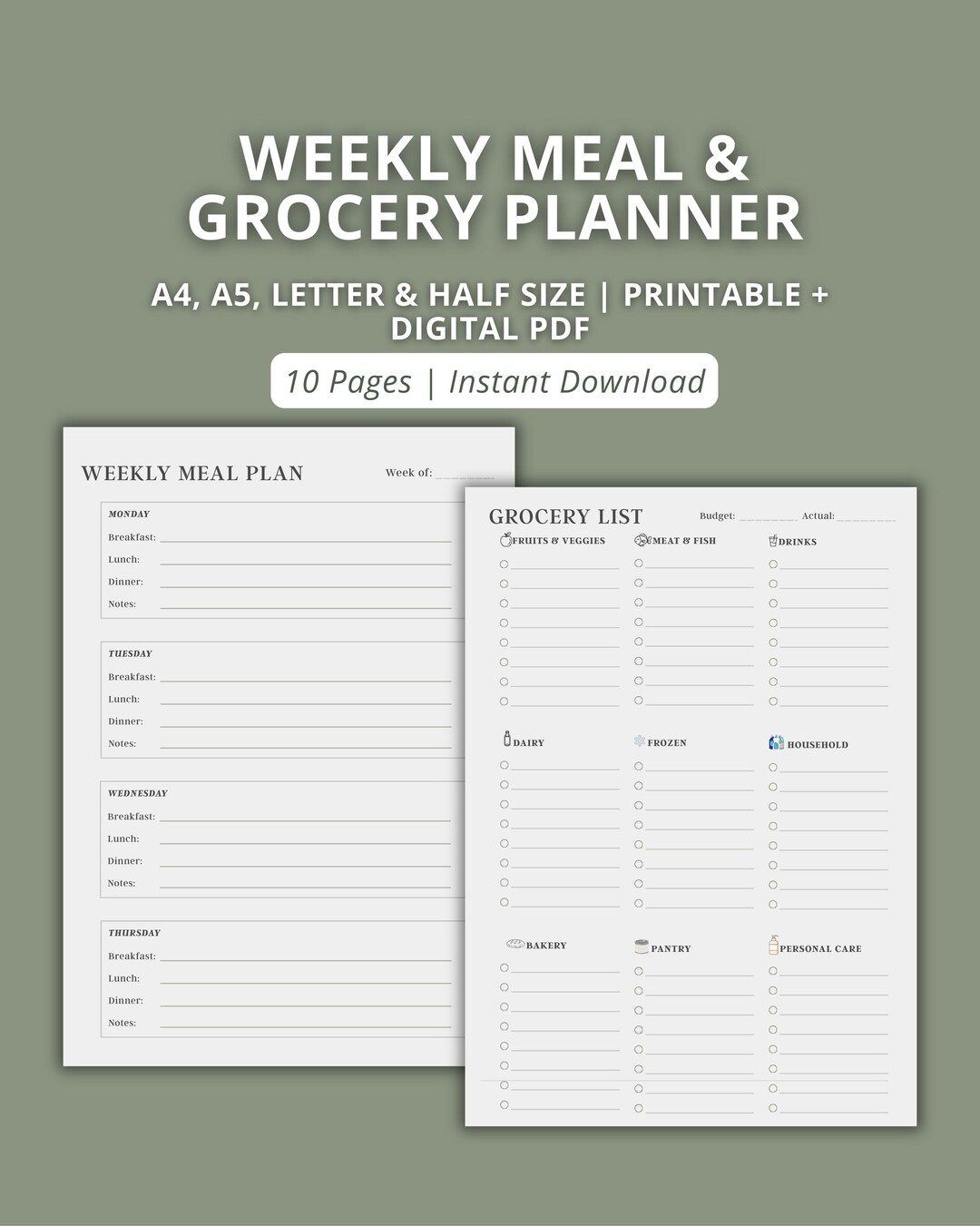 Weekly Meal Planner Printable | Grocery List + Pantry Inventory ...