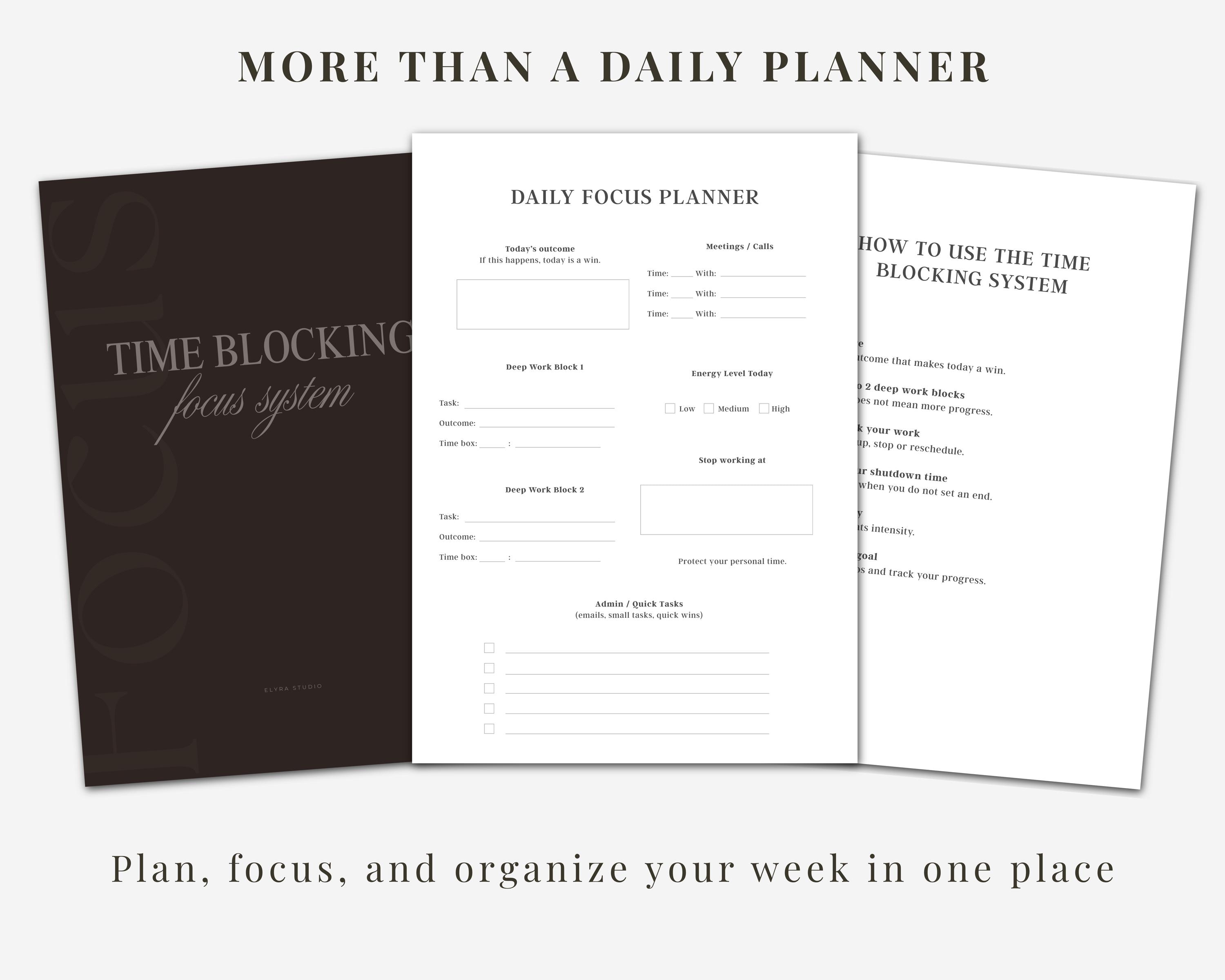 ADHD Time Blocking Planner for Focus | Structured Daily Schedule PDF ...