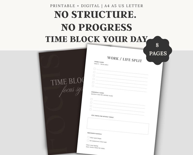 ADHD Time Blocking Planner for Focus | Structured Daily Schedule PDF ...