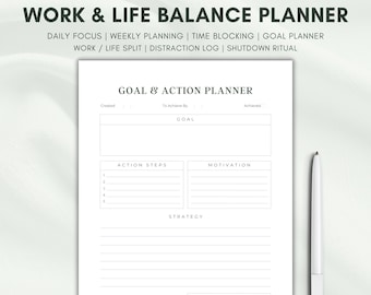 Planificador de equilibrio entre la vida laboral y personal, reinicio semanal, límites (PDF, descarga digital)