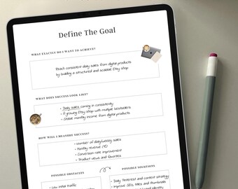 Hoja de trabajo para establecer objetivos en PDF, plantilla de plan de acción, registro de objetivos imprimible, sistema de enfoque semanal, herramienta de productividad