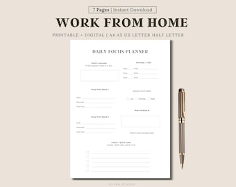 Planificador de trabajo desde casa imprimible en PDF / Horario diario / Planificador de tareas / Productividad / GoodNotes para iPad