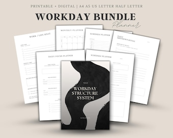 Paquete de planificadores de productividad en PDF / Enfoque diario, bloques de trabajo profundo, planificación semanal, rutina de trabajo