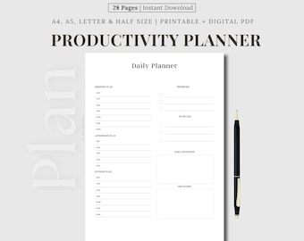 Planificador de productividad minimalista, registro de objetivos y hábitos, diario y semanal (descarga digital)