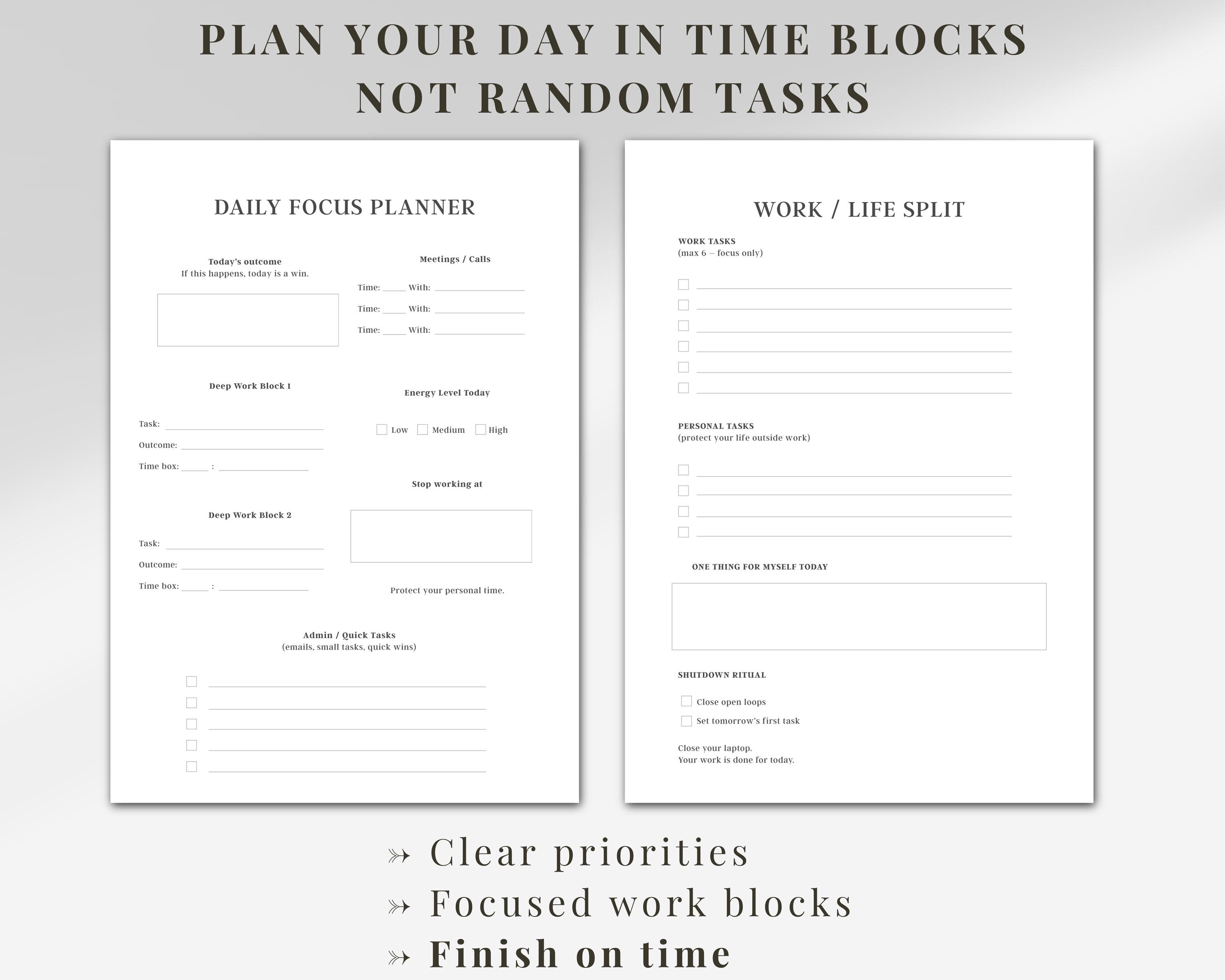 ADHD Time Blocking Planner for Focus | Structured Daily Schedule PDF ...