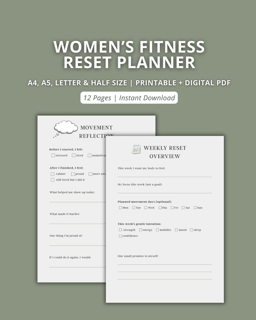 Women’s Fitness Reset Planner Printable | 12 Week Workout Tracker for ...