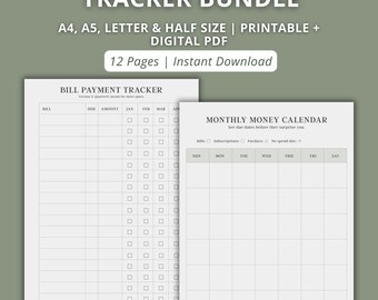 Seguimiento de pagos de facturas imprimible / Seguimiento de facturas mensuales / Seguimiento de suscripciones y gastos / Planificador de presupuesto minimalista en PDF