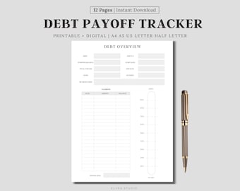 Planificador imprimible para el pago de deudas, Planificador de bola de nieve para el pago de deudas, Pago de tarjetas de crédito, Registro de pagos de deudas, PDF en formato A4, A5 y Carta (EE. UU.)