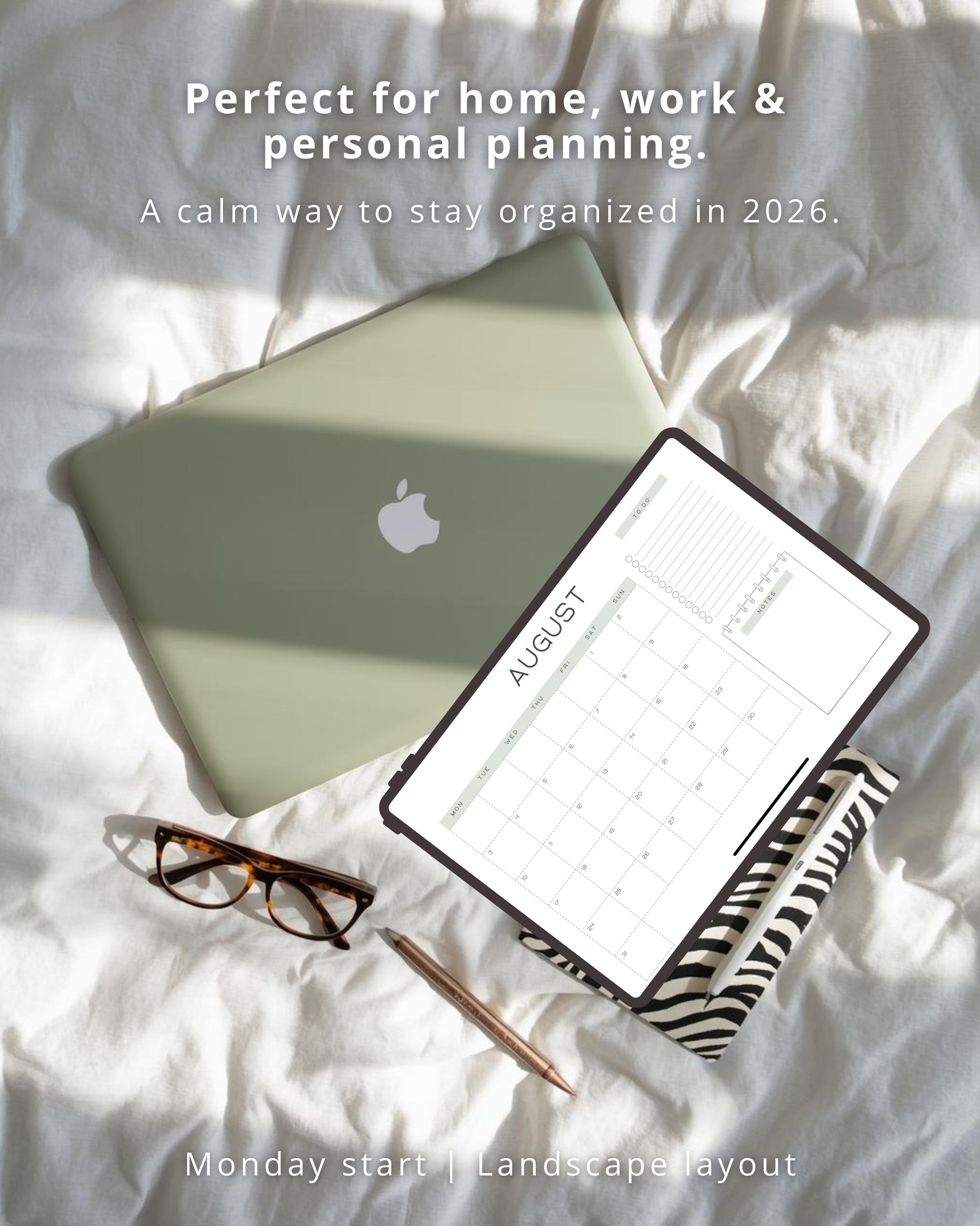 2026 Monthly Calendar Printable With Notes, Minimalist Landscape ...